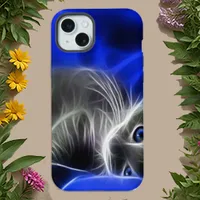 Mystical Blue Abstract Glowing Cat iPhone 16 Case