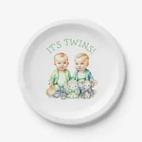 It's Twins! Cute boy twins Baby Shower Paper Plates