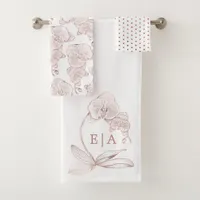 Elegant Orchid Botanical Monogram Wedding  Bath Towel Set