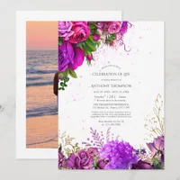 Fuchsia and Purple Floral Celebration of Life Invi Invitation