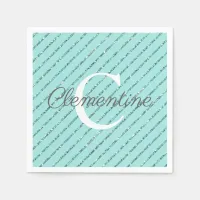 Fun Girly Teal Blue Glitter Stripes Monogram Napkins