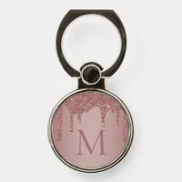 Girly Rose Gold Sparkle Glitter Drips Monogram Phone Ring Stand