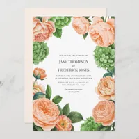 Pistachio and Peach Watercolor Floral Wedding Invitation