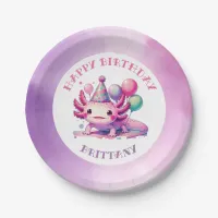 Pink and Purple Axolotl Girl's Birthday Party Paper Plates