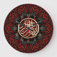 Black & Red Heart Gold Bismillah Calligraphy Large Clock