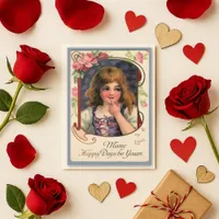 Whimsical Purple Vintage Child Rose Love Holiday Card
