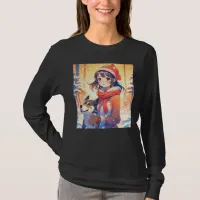 Beautiful Anime Girl with Husky Dog Christmas T-Shirt