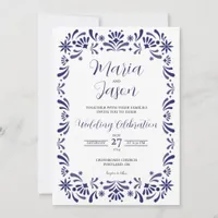 Mexican Navy Blue Lavender Floral Elegant Wedding Invitation