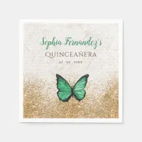 Rustic Vintage Emerald Green Gold Butterfly Napkins