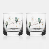 Rustic Woodland Love Birds Celebration Whiskey Glass