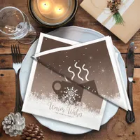 Mug Steaming Hot Drink w/Snow Border Brown ID595 Napkins