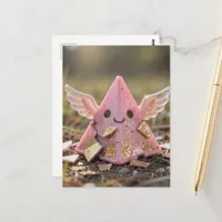 A Kawaii flying pink pyramid Postcard