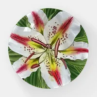 White and Red Oriental Lily Paperweight