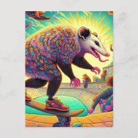 Skateboarding Surreal Adorable Opossum  Postcard