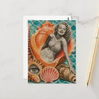 Retro Collage She Sells the Seashells  Postcard