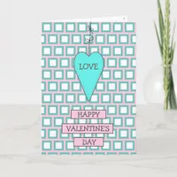 Teal and Pink Whimsical Heart and Bows Valentine's Card