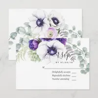 Mint and Blue Watercolor Floral Wedding RSVP Card