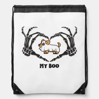 My Boo Chihuahua Costume With Skeleton Heart Hands Drawstring Bag