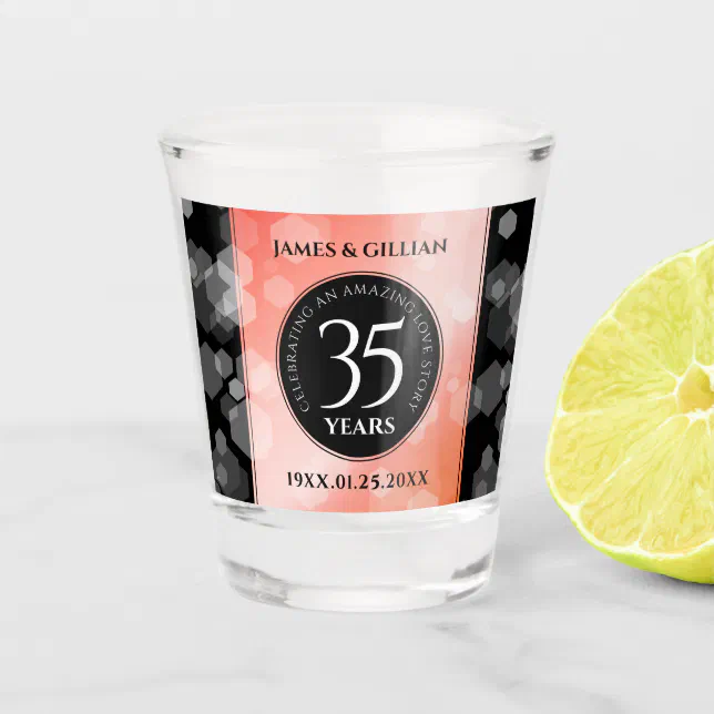 Elegant 35th Coral Wedding Anniversary Celebration Shot Glass