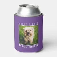 World's Best Dog Mom Paw Prints Photo on Purple Can Cooler