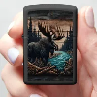 Bull Moose Wood Carving Zippo Lighter