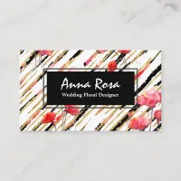 *~* Floral Red Poppy Glitter Foil Black White Chic Business Card