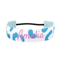 Large Light blue Leopard Print Name  Athletic Headband