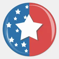 Half Red Half Blue with White Stars Classic Round Sticker