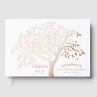 Celebration of Life Tree Modern Script Foil Guest Book