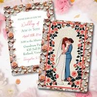 LGBT Lesbian Wedding Mosaic Tile Floral Invitation