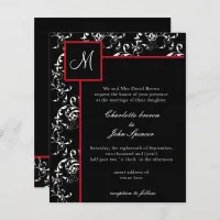 Budget Red Black Damask Wedding Invitations