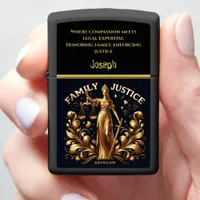 Lady Justice Embodies Family Law Advocacy in Gold Zippo Lighter