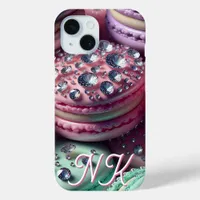 Pretty Macaron Bling Monogrammed iPhone 15 Case