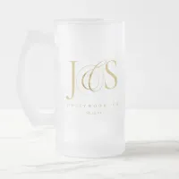 Simply Elegant Wedding Initials Gold ID1022 Frosted Glass Beer Mug