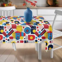 Retro Geometric Abstract Pat#10 Navy Red ID1067 Tablecloth