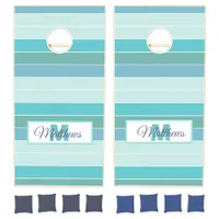 Blue and Teal Checkered Monogrammed Corn Hole Game