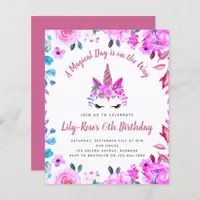 BUDGET Unicorn Face Floral Birthday Invitation