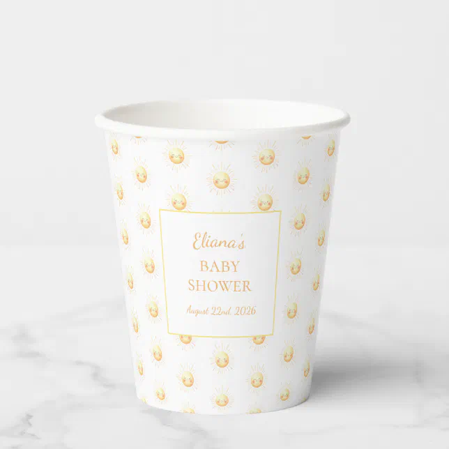 Cute Yellow Sunshine Boho Gender Neutral Whimsical Paper Cups