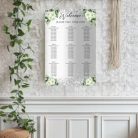 Silver white florals wedding seating chart