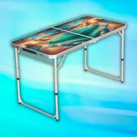 Ocean in teal at sunset |  beer pong table