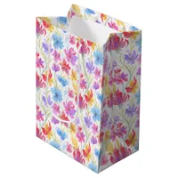 Abstract Watercolor Style Flowers Pink Blue Yellow Medium Gift Bag