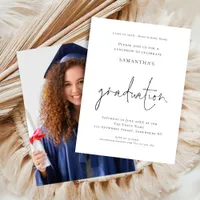 Simple Black White Grad Luncheon Photo Graduation  Invitation