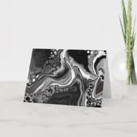 Black and White Marble Digital Fluid Art Blank Card