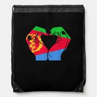 Hands Heart With Eritrean Flag Drawstring Bag