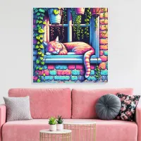 Sleepy Cat in Window Sill Ai Art Canvas Print