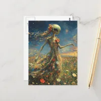 Adorable Alien in a Dress in the Meadow Postcard