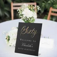 Black gold 60th birthday party welcome pedestal sign