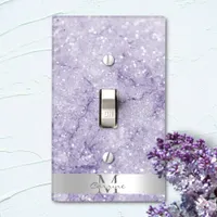 Monogram Metallic Silver + Amethyst Glitter Marble Light Switch Cover