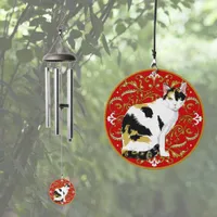 Calico Cat On Fancy Red Background Wind Chime