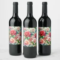 Whimsical Rose Pattern Wine Label